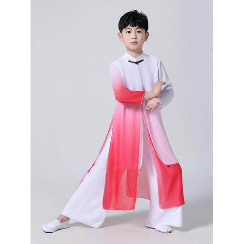 新款男女儿童古典演服飘逸国风出太极舞中蹈服水墨舞剑少强年扇子