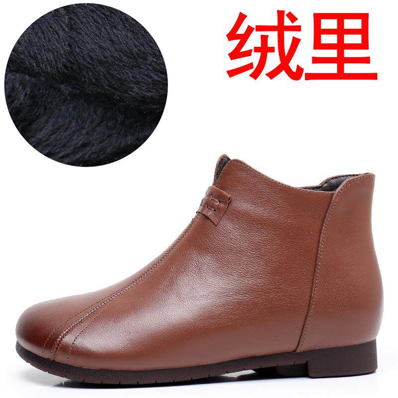 正品妈妈棉鞋真皮软年底春款秋季式中老人跟大码覆古奶奶冬平暖羊