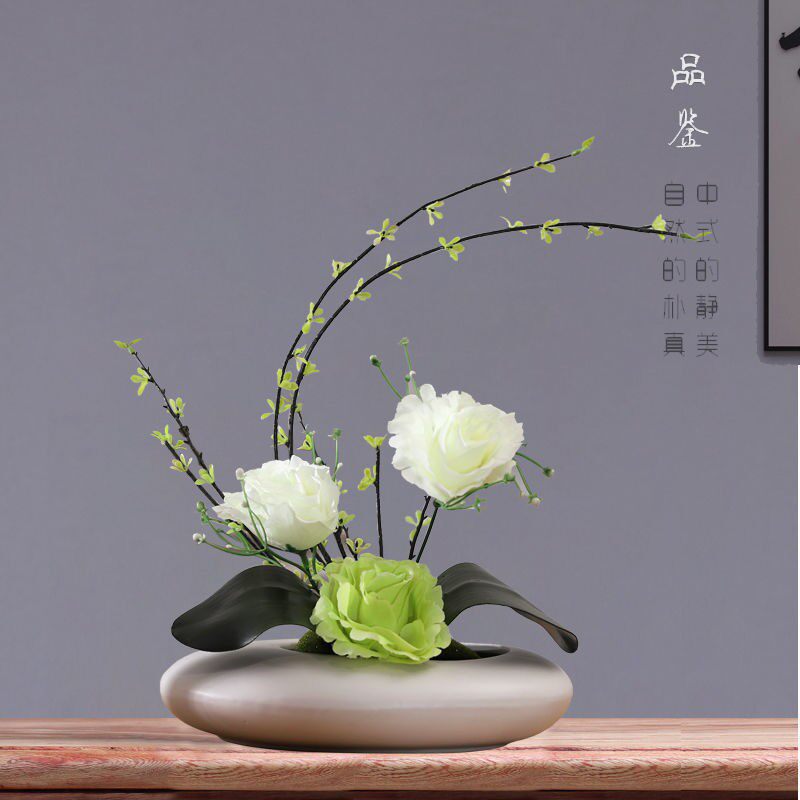 花玫瑰花艺套装摆件简约家居客厅电视柜创意装饰假花绢花摆设
