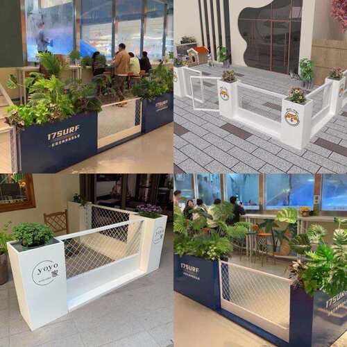户外不锈钢花箱铁艺花架金属花池餐饮围栏可移动发光坐凳露台市政