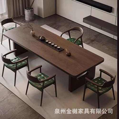 新中式实木桌椅组合现代轻奢酒店大堂办公室功夫茶桌实木椅