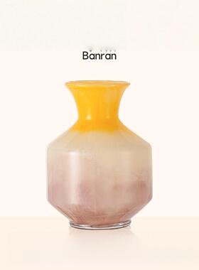 中古风琉璃花轻奢级感黄色肌理渐变新中式插花器装饰摆件