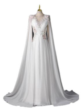 白色晚礼服高级独唱重工钉珠水袖民族声乐礼服比赛艺考古筝演出服