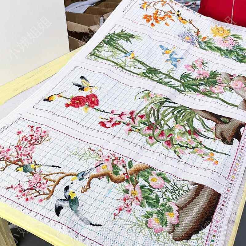 梅兰竹菊十字绣成品不带框纯手工出售已绣好的2025新款客厅四联画