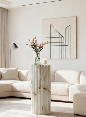 侘寂风仿玉石底座落地摆件酒店前台客厅高级感艺术复古罗马柱子