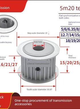 两面平 5M20齿/T 同步轮 槽宽11/16/21/27AF型 同步皮带轮 孔5-22