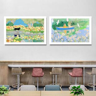 ins小清新无框画卧室床头法式 饰画 治愈系插画风挂画儿童房房间装