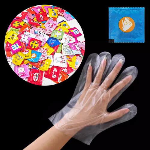 Disposable gloves in individually wrapped packets, ideal for