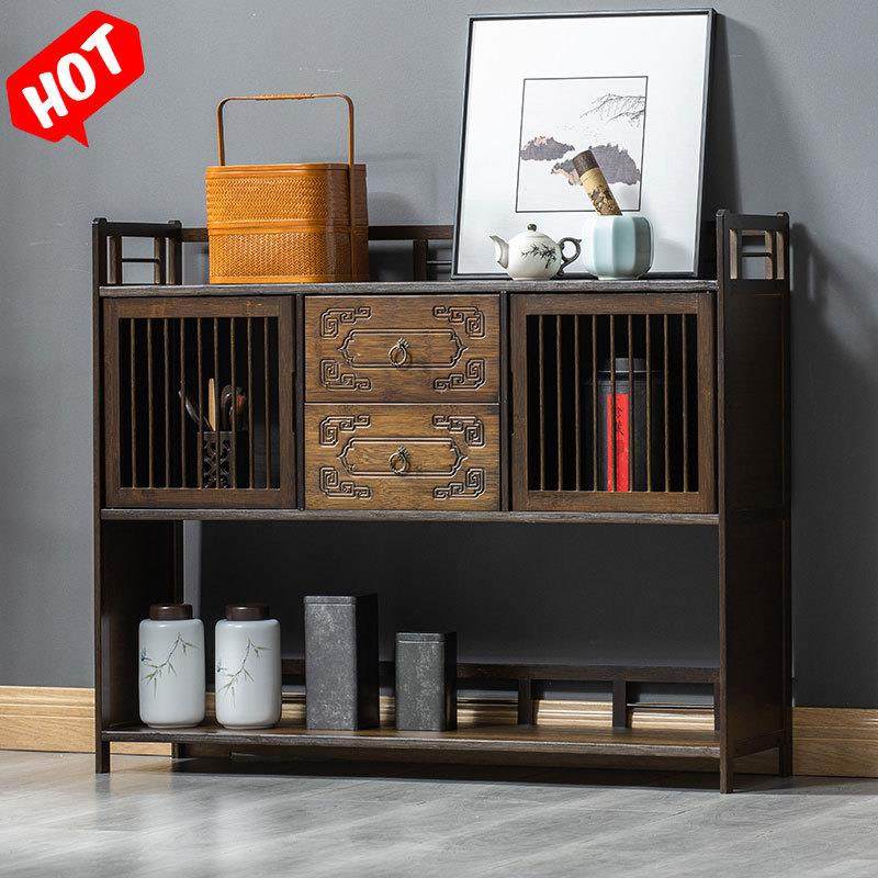 新中式博古架实木多宝阁茶叶展示柜茶室茶台桌边柜收纳茶具置物架