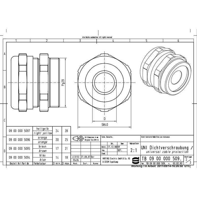 pg29接头 金属- 09000005097防水harting2428mm 连接器直径