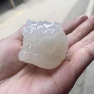 青白玉醒件醒狮雕刻手把天然糖料阿富汗玉玉石狮头醒狮醒狮白玉