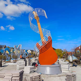 不锈钢大提琴雕塑仿真公园铁艺小提琴园林景观雕塑不锈钢乐器雕塑