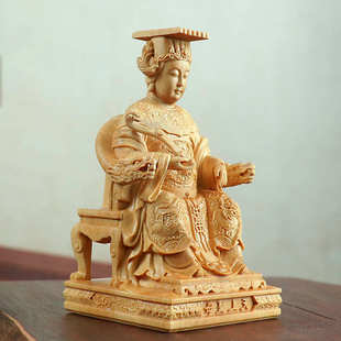 黄杨木如意妈祖摆件木制工艺品原木精雕汽车装饰摆件家居平安神像