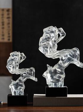 新中式透明树脂异型假山玄关摆件中古书房茶室茶桌样板间装饰品