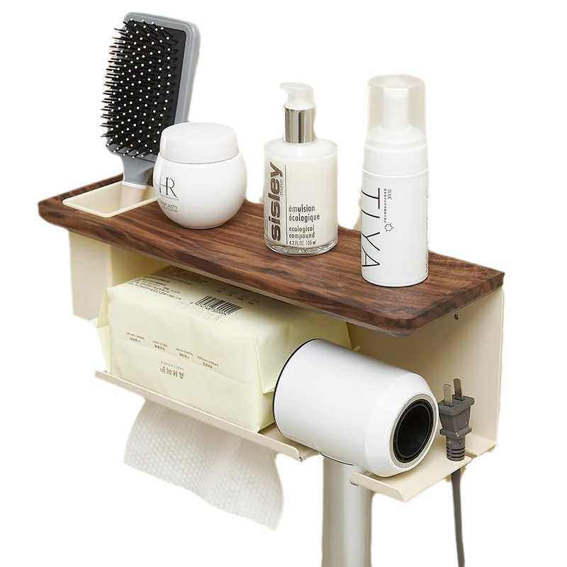 胡桃木奶油风吹风机支架壁挂免打孔卫生间多功能洗脸巾一体置物架,家庭/个人清洁工具,淘宝优惠券,粉丝福利购,淘宝优惠卷
