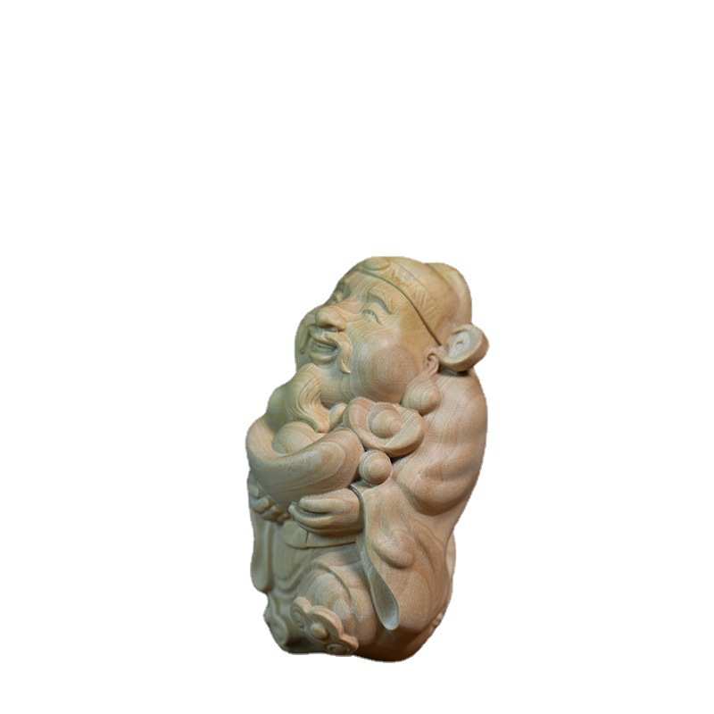 黄杨木雕刻财神摆件文玩手把件财神爷桌面摆件室内家居装饰工艺品