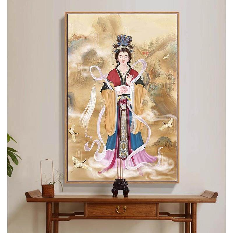 泰山奶奶画像九天玄女神像挂画碧霞元君装饰画客厅玄关画中堂画竖