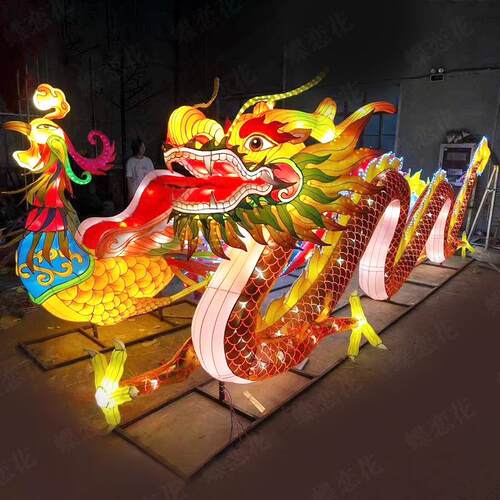 春节元宵节龙年中国龙花灯 中国风民俗街道彩灯 龙凤呈祥手工花灯