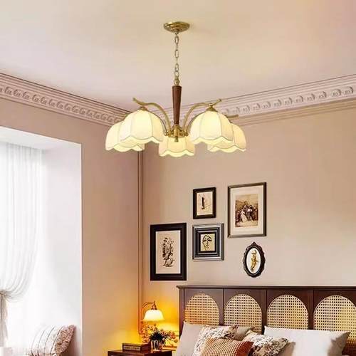 客法式中古南胡桃木厅主灯美式复古卧室灯餐厅实267木侘寂风吊洋