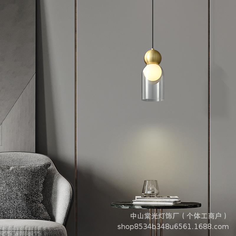 千懿全铜床头小吊灯卧室设计师吧台餐厅吊线灯儿童房双头玻璃吊灯