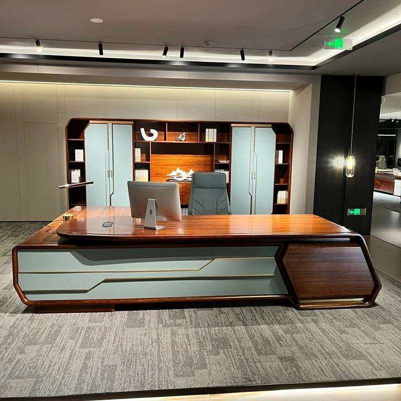 新中式时尚总裁桌实木主管大班台现代轻奢董事长办公室老板桌新款
