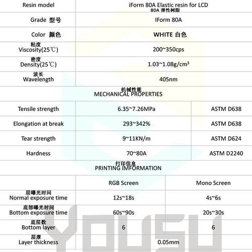 柔性光敏树脂 80A 软胶 光固化耗材软 3d打印柔性树脂材料