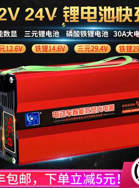锂电池充电器12V24V30A三元铁锂12.6V14.6V29.2V伏洗地机堆高机房