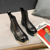 2023年新款 英伦风百搭真皮粗跟中筒短切尔西烟筒瘦瘦靴