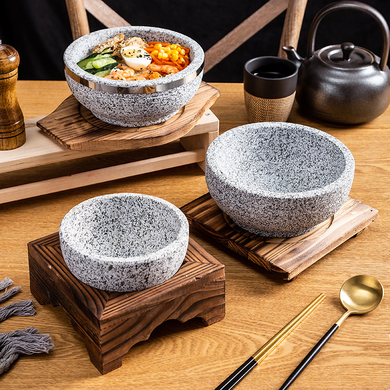 韩国料理石锅拌饭 韩式石锅石碗 天然石锅石碗 耐高陵星