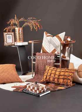 2024新款沙发抱枕橙色床头靠垫高端客厅装饰枕软装样板间搭配背靠