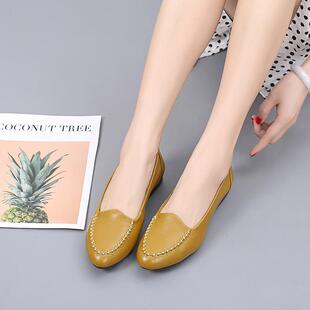 正品2023春真皮妈妈鞋底夏舒适牛筋软底软面 面牛皮平大尺码中老