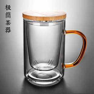 竹盖玻璃茶杯泡茶杯子茶水分离过滤花茶杯带盖家用办公室水杯