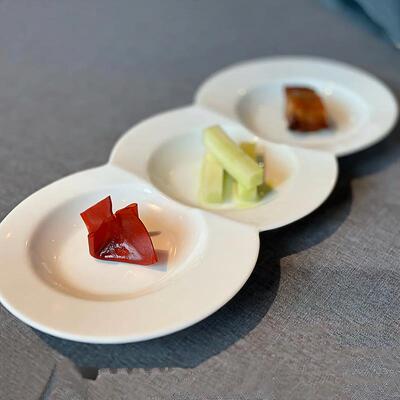 酒店中厨餐具陶瓷三连碟特色创意冷菜位上一人一份凉菜碟餐前碟子