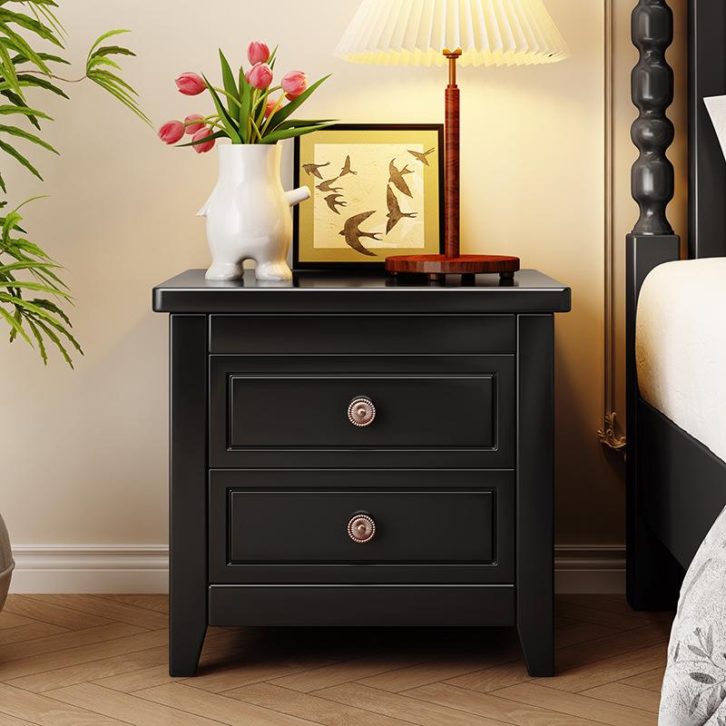 法式实木床头柜收纳储物床边柜带抽屉现代简约玻璃复古主卧室家具