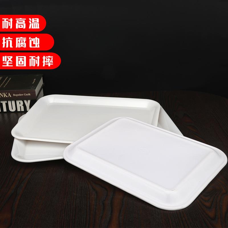 新款直销家用塑料托盘长方形A8白色密胺仿瓷餐具面包蛋糕盘客房水