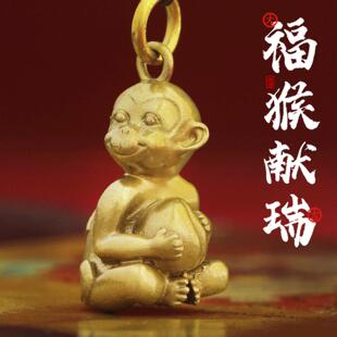 覆古黄铜小猴子吊坠纯银十二生肖猴机车钥匙扣挂件男女属猴挂饰