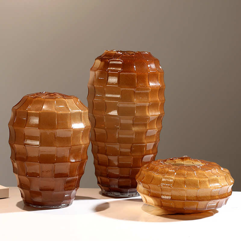 简约现代方块几何磨砂玻璃花瓶摆件样板间客厅玄关桌面插花器软装