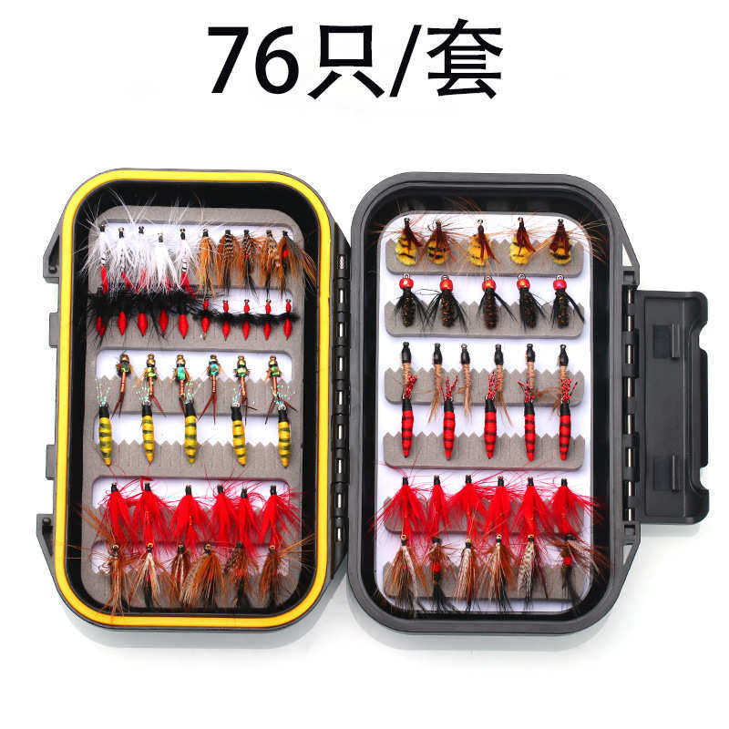 76/88/147只/盒仿真假饵飞钓饵套装带盒子双层透明防水盒装飞蝇钩
