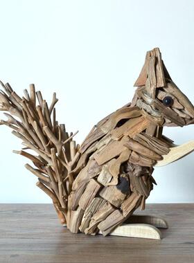 手工实木松鼠电视柜摆件摆设小动物工艺礼品摆饰家居客厅天然装饰