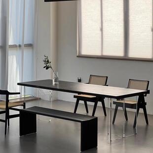 严选白蜡木黑色实木岛台餐桌现代简约小户型悬浮家用洽谈桌茶桌椅