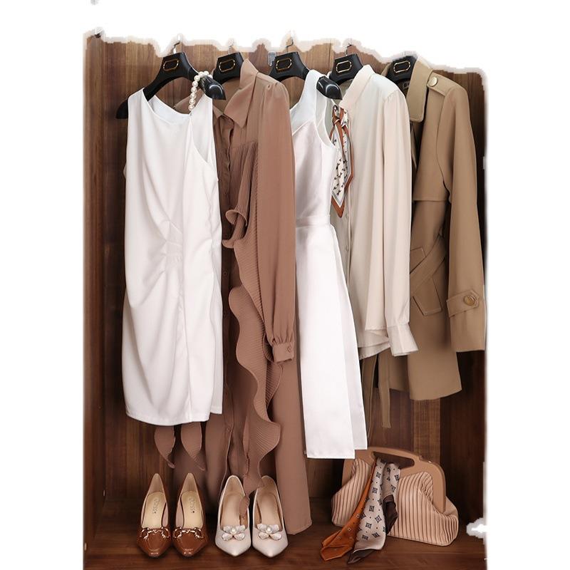 驼色样板房衣帽间女士服装组合套装衣柜衣服道具包包梳妆台搭配