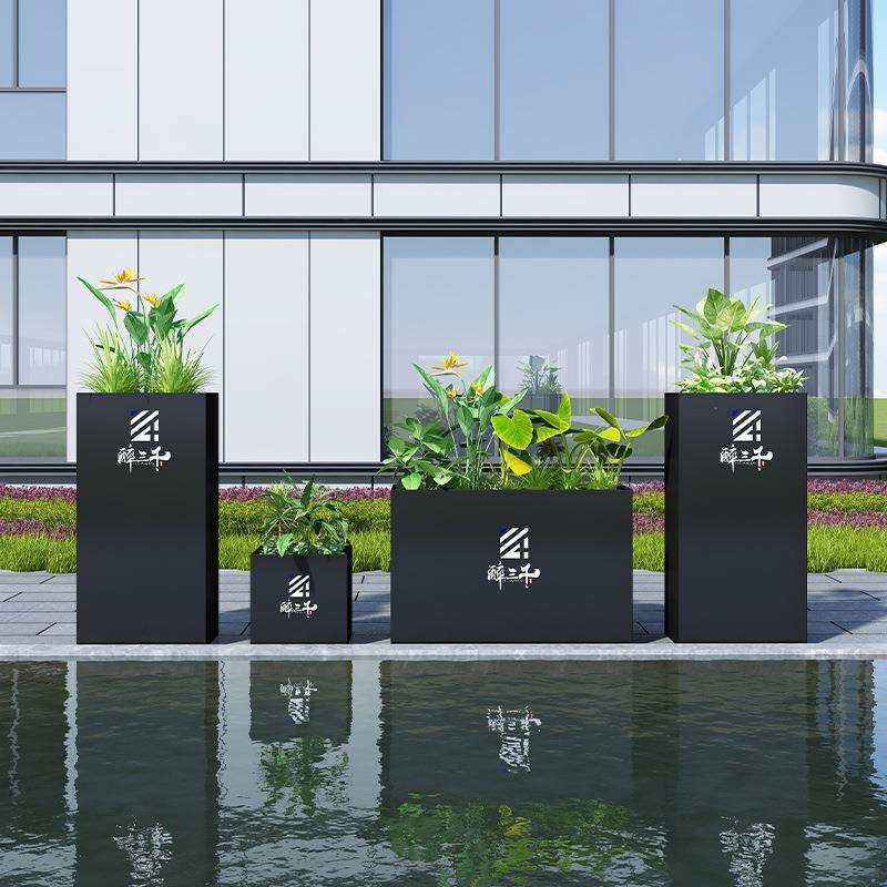 户外花箱组合长方形铁艺围栏花圃围挡室外不锈钢花盆庭院种植花槽