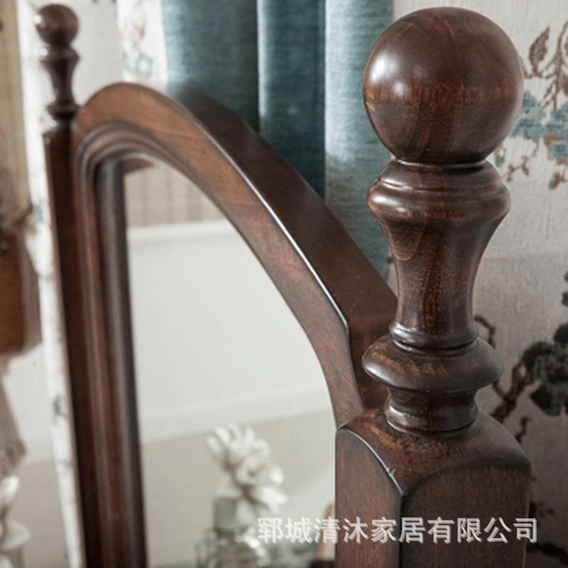 复古美式家居长腿化妆台梳妆凳简约实木家具卧室立式梳妆台