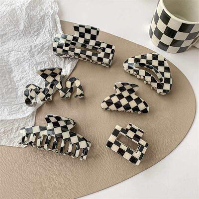 Black and White Checkerboard Hair Clip Women