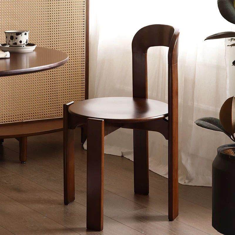 中古风黑色胡桃实木餐桌椅法式复古设计家具家用梳妆靠背圆形凳子