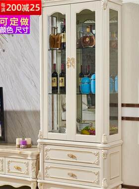欧式实木酒柜客厅靠墙家用单双门餐厅白色玻璃储物展示柜电视边柜