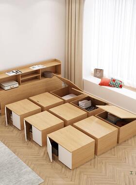 小型榻榻米衣柜床一体储户物箱组收纳抽屉魔方地985台床1合.2m单