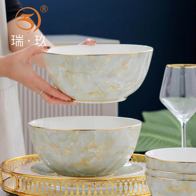 汤碗装泡面 面碗盛菜大碗家用轻奢6-8英寸大号菜碗餐具骨瓷大碗公