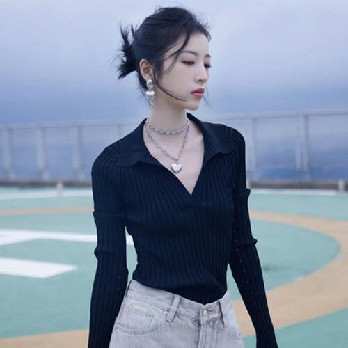 polo翻领针织衫女装2026年新款早上衣内搭毛衣秋冬长袖打底0927r