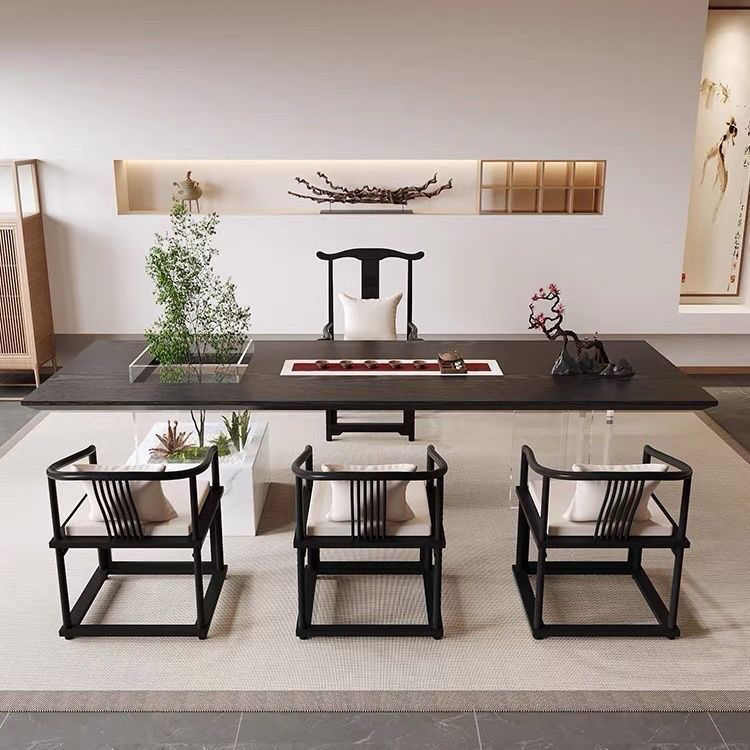 侘寂风实木大板茶桌椅组合亚克力悬浮茶台客厅家用现代简约泡茶桌